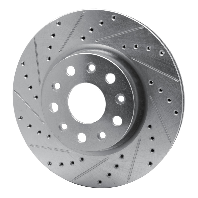 Jeep Wrangler Brake Rotor (1) - Front Left - R1 Concepts - Drilled & Slotted - Silver - `18-`25
